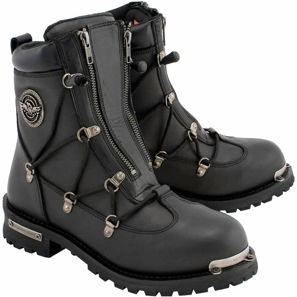 NEW MILWAUKEE LEATHER men's leather 6-inch plain toe dual zipper in black